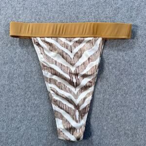 Icon Swim Cheeky Bikini Bottom Women's Large Gold Animal Print High Rise